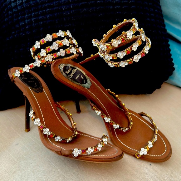 Rene Caovilla wrap around heels 38 1/2 - Picture 1 of 5